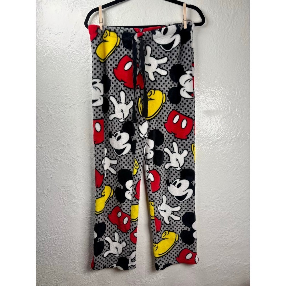 Disney Mickey Mouse Pajama Pants Womens S Grey Fleece Polka Dot Loungewear Gift - Picture 1 of 13
